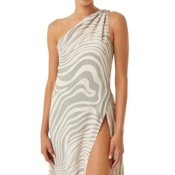 MISA Los Angeles Persephone Gray Abstract Zebra One Shoulder Maxi Dress S - Picture 2 of 9